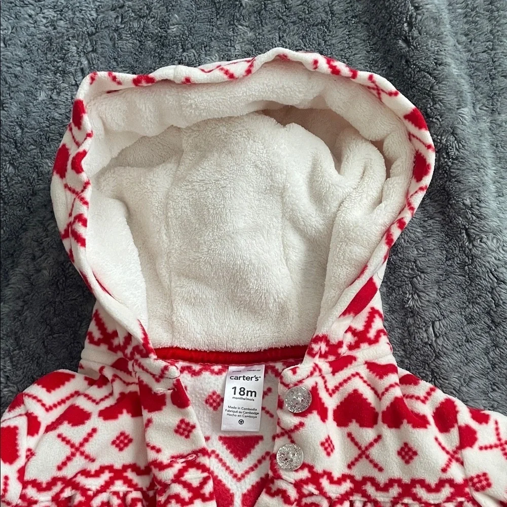 Carter's Red heart and White Hooded Baby Jacket